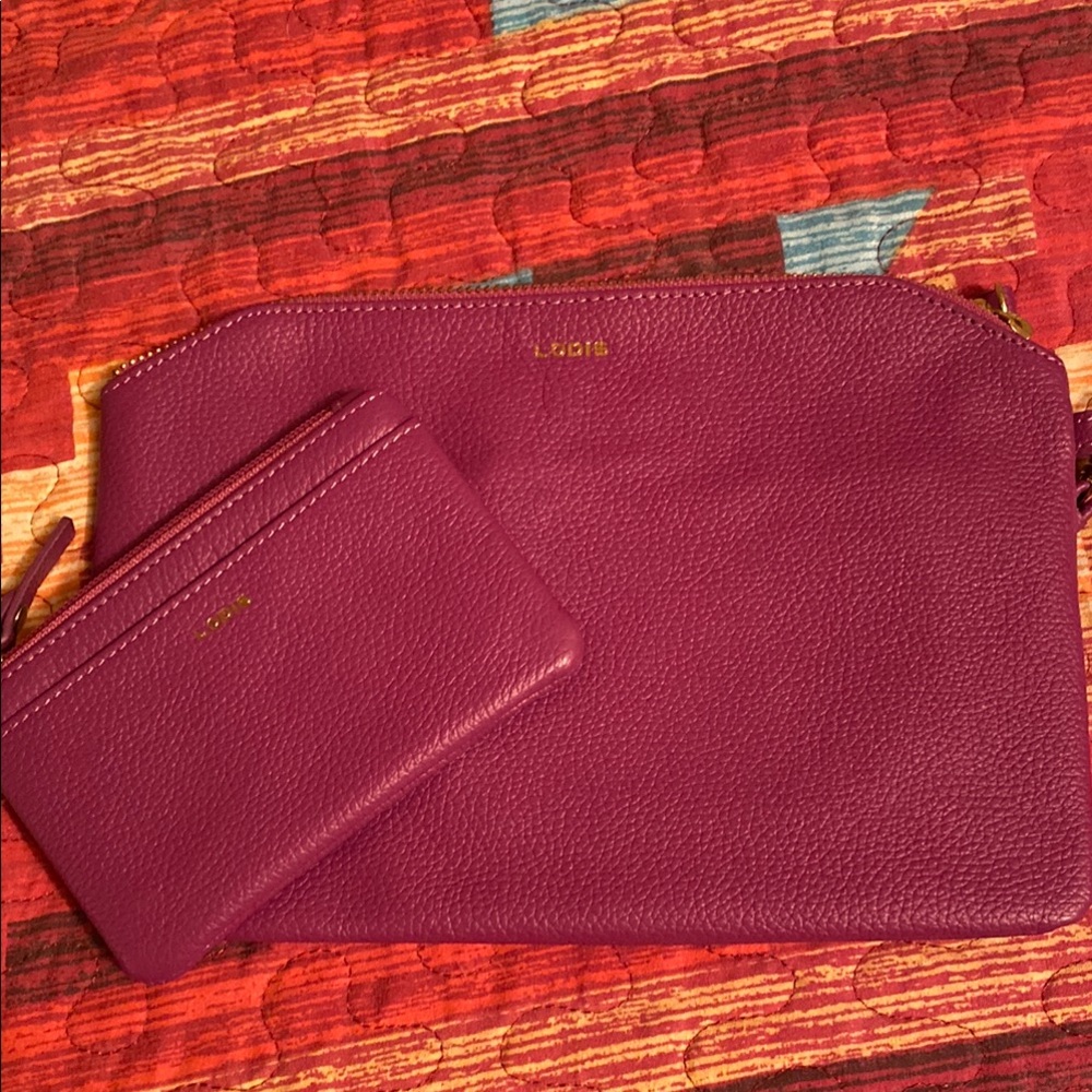 Lodis Purple Leather Clutch and Cardholder Set
